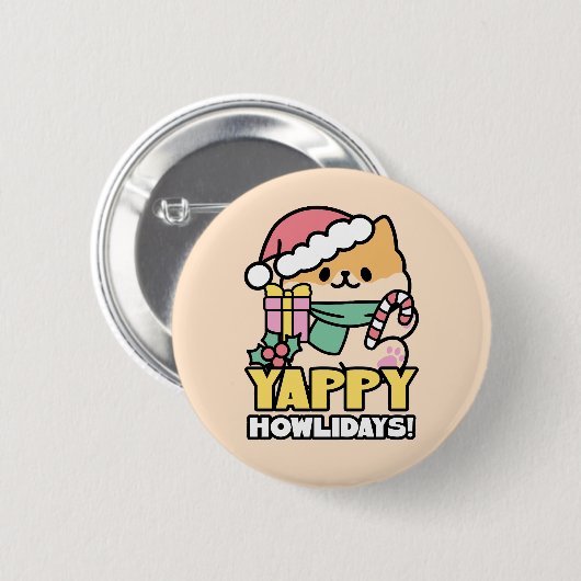 Niedlicher Weihnachtshund - Yappy Howlidays Button (Vorne & Hinten)