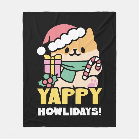 Niedlicher Weihnachtshund - Yappy Howlidays Fleecedecke (Vorderseite)