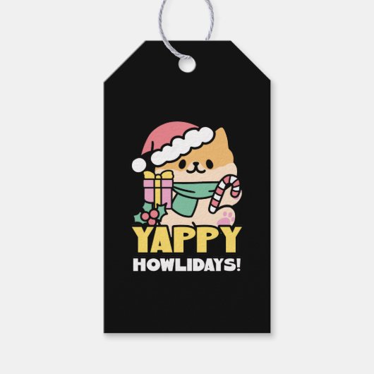 Niedlicher Weihnachtshund - Yappy Howlidays Geschenkanhänger (Vorderseite)