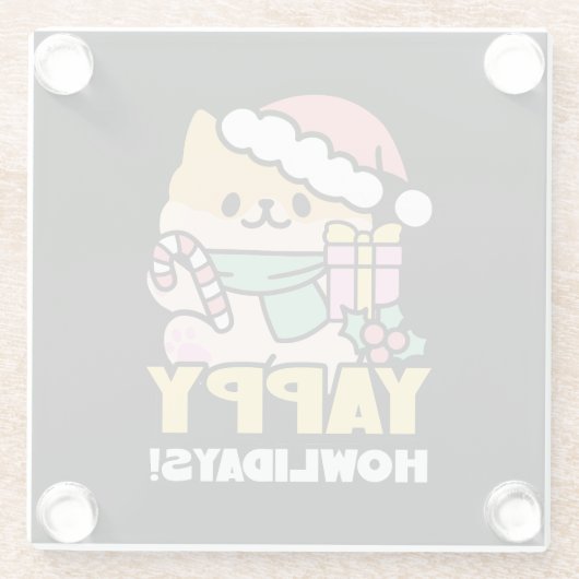 Niedlicher Weihnachtshund - Yappy Howlidays Glasuntersetzer (Rückseite)