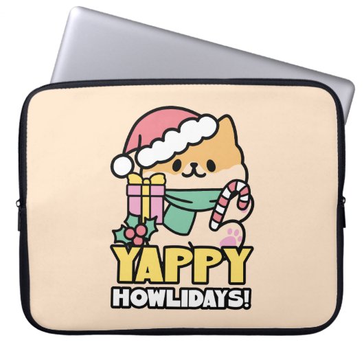 Niedlicher Weihnachtshund - Yappy Howlidays Laptopschutzhülle (Vorderseite)