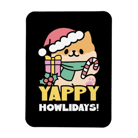 Niedlicher Weihnachtshund - Yappy Howlidays Magnet (Vertikal)