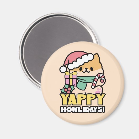 Niedlicher Weihnachtshund - Yappy Howlidays Magnet (Vorderseite/Rückseite)
