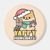 Niedlicher Weihnachtshund - Yappy Howlidays Magnet (Vorne)