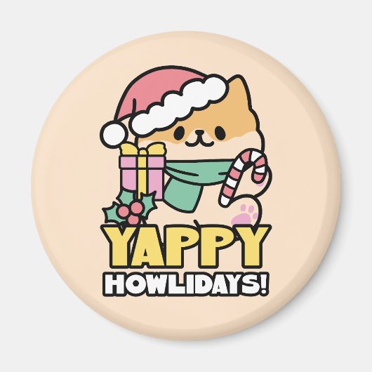 Niedlicher Weihnachtshund - Yappy Howlidays Magnet (Vorne)