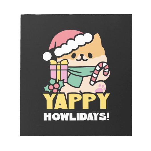 Niedlicher Weihnachtshund - Yappy Howlidays Notizblock (Vorderseite)
