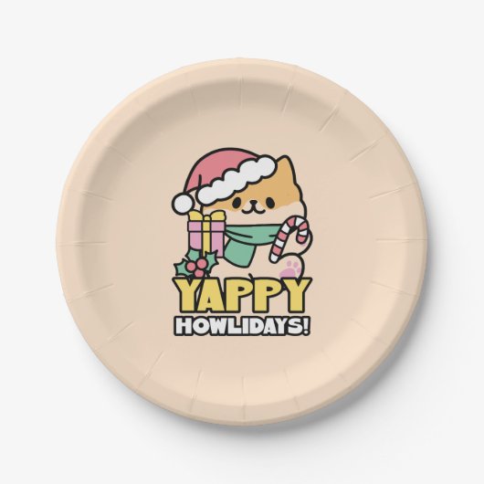 Niedlicher Weihnachtshund - Yappy Howlidays Pappteller (Vorderseite)