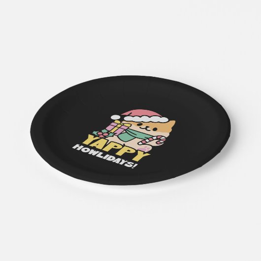 Niedlicher Weihnachtshund - Yappy Howlidays Pappteller (Schrägansicht)