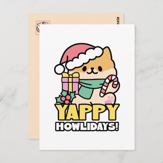 Niedlicher Weihnachtshund - Yappy Howlidays Postkarte (Vorne/Hinten)