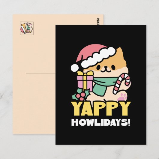 Niedlicher Weihnachtshund - Yappy Howlidays Postkarte (Vorne/Hinten)