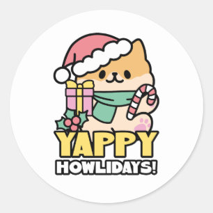 Niedlicher Weihnachtshund - Yappy Howlidays Runder Aufkleber