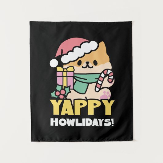 Niedlicher Weihnachtshund - Yappy Howlidays Wandteppich (Vorderseite)
