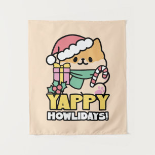 Niedlicher Weihnachtshund - Yappy Howlidays Wandteppich