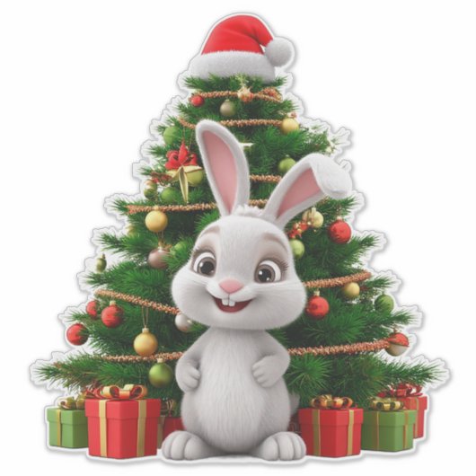 Niedlicher Weihnachtshut durch dekorierten Baum Aufkleber (Vorderseite)