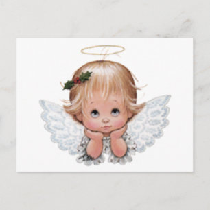 Niedlicher Weihnachtsjunge Angel in den Händen Postkarte