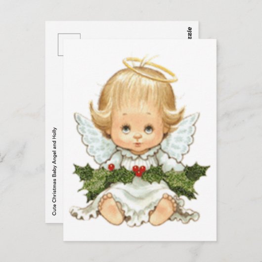 Niedlicher Weihnachtsjunge Angel und Holly Postkarte (Vorne/Hinten)