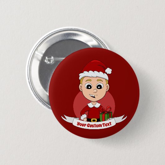 Niedlicher Weihnachtsjunge Cartoon Button (Vorne & Hinten)