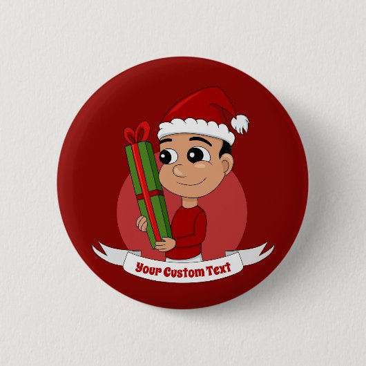 Niedlicher Weihnachtsjunge Cartoon Button (Vorderseite)