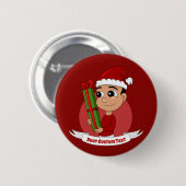 Niedlicher Weihnachtsjunge Cartoon Button (Vorne & Hinten)