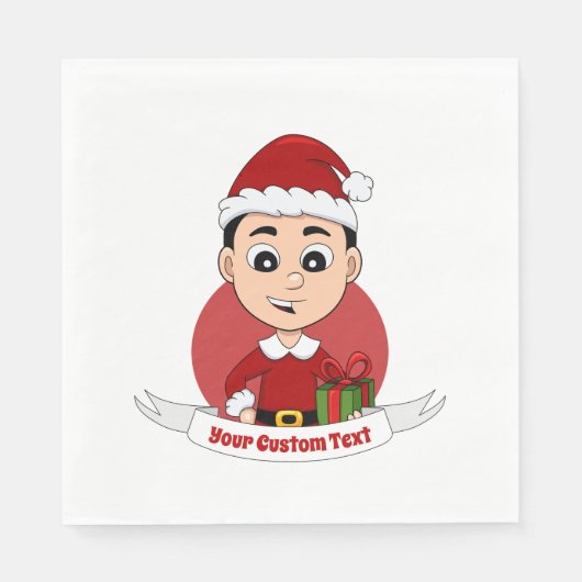 Niedlicher Weihnachtsjunge Cartoon Napkins Serviette (Vorderseite)