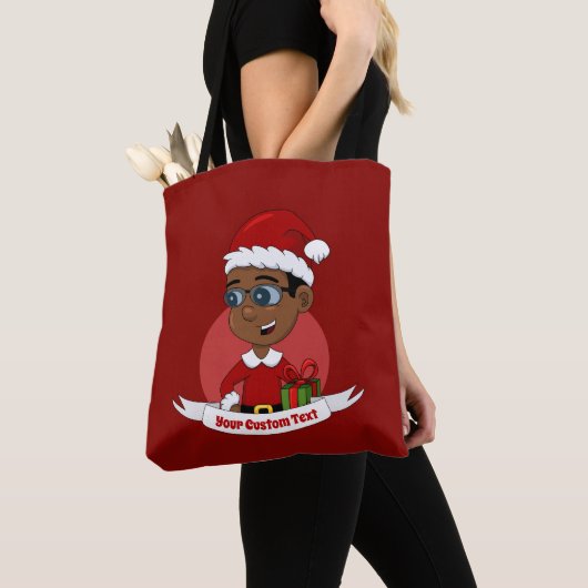 Niedlicher Weihnachtsjunge Cartoon Tote Tasche (Von Nahem)