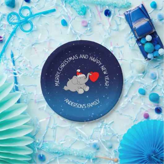 Niedlicher Weihnachtsjunge Elephant Pappteller (Party)