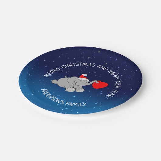 Niedlicher Weihnachtsjunge Elephant Pappteller (Schrägansicht)