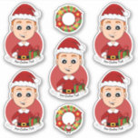 Niedlicher Weihnachtsjunge mit Ingwerhaar Aufkleber<br><div class="desc">Set von sieben Vinyl-Aufklebern mit einer Illustration eines niedlichen kleinen,  glücklichen Lächeljungen mit kurzem Ingwer-Haar,  der in Weihnachtskleider gekleidet ist und einen roten Weihnachtshut trägt; fünf Aufkleber des Jungen und zwei Aufkleber mit einem Weihnachtskranz; mit einer anpassbaren Textvorlage für Ihren Namen oder Ihre Nachricht.</div>