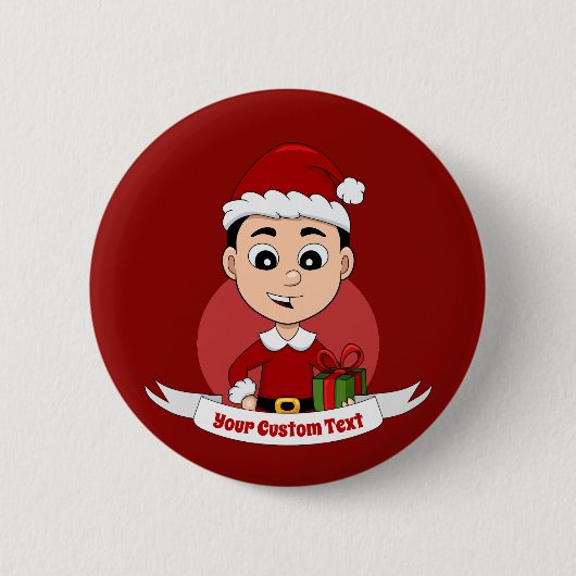 Niedlicher Weihnachtsjunge mit schwarzem Haar Button (Vorderseite)