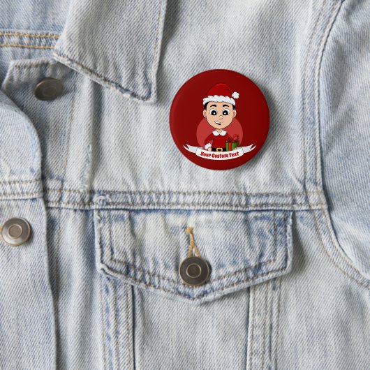 Niedlicher Weihnachtsjunge mit schwarzem Haar Button (Beispiel)