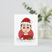Niedlicher Weihnachtsjunge mit schwarzem Haar Feiertagspostkarte (Stehend Vorderseite)