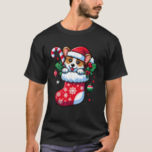 Niedlicher Weihnachtskandy Cane Santa Corgi Hund i T-Shirt