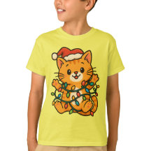 Niedlicher Weihnachtskatzen-T - Shirt für Kinder