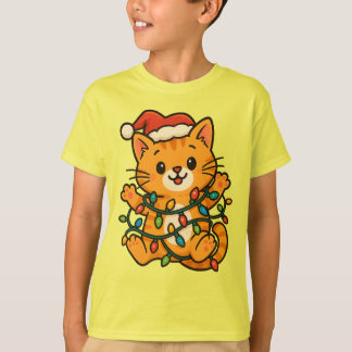 Niedlicher Weihnachtskatzen-T - Shirt für Kinder