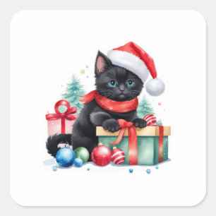 Niedlicher Weihnachtskatzenaufkleber - Kitty with  Quadratischer Aufkleber