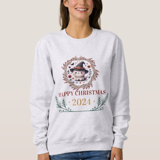 Niedlicher WeihnachtskatzenT - Shirt 2024 - Feiert (Vorderseite)
