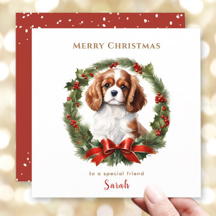 Niedlicher Weihnachtskavalier Hund über Weihnachts Karte