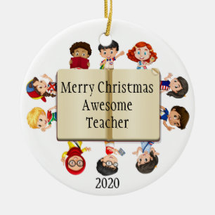 Niedlicher Weihnachtskids-Cartoon für Lehrer Keramik Ornament