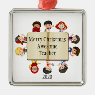 Niedlicher Weihnachtskids-Cartoon für Lehrer Ornament Aus Metall