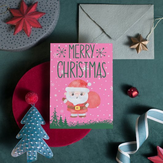 Niedlicher Weihnachtsklaus Rosa Postkarte