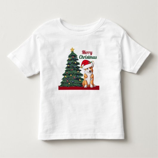 Niedlicher Weihnachtskorgi in der Weihnachtsmannmü Kleinkind T-shirt (Vorderseite)