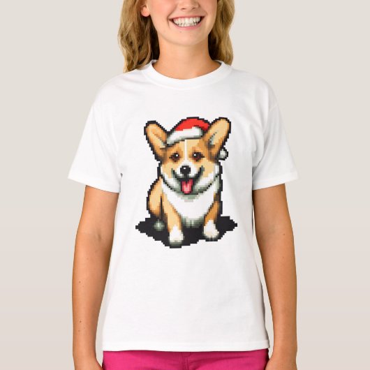 Niedlicher Weihnachtskorgi in Weihnachtsmannmütze  T-Shirt (Vorderseite)