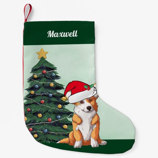 Niedlicher Weihnachtskorgi mit Schwanz in Weihnach Kleiner Weihnachtsstrumpf (Vorderseite)