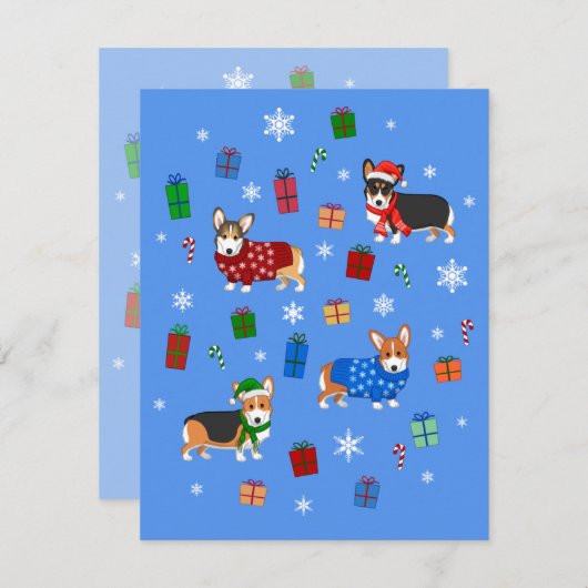 Niedlicher Weihnachtskorgis in Hats & Sweaters Einladung (Vorne/Hinten)