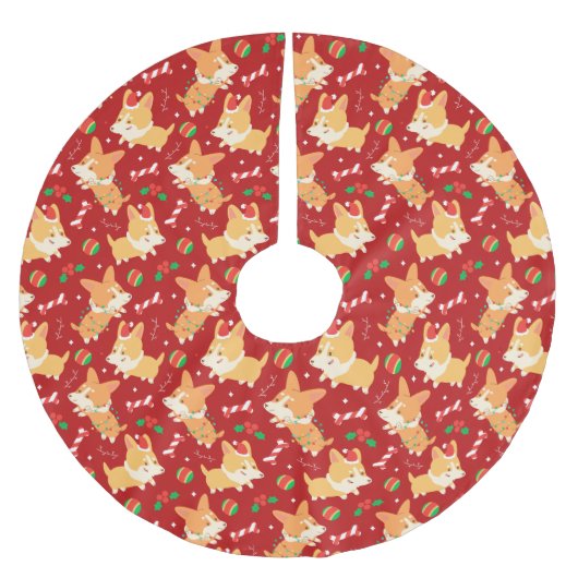 Niedlicher Weihnachtskorgis Polyester Weihnachtsbaumdecke (Vorderseite)