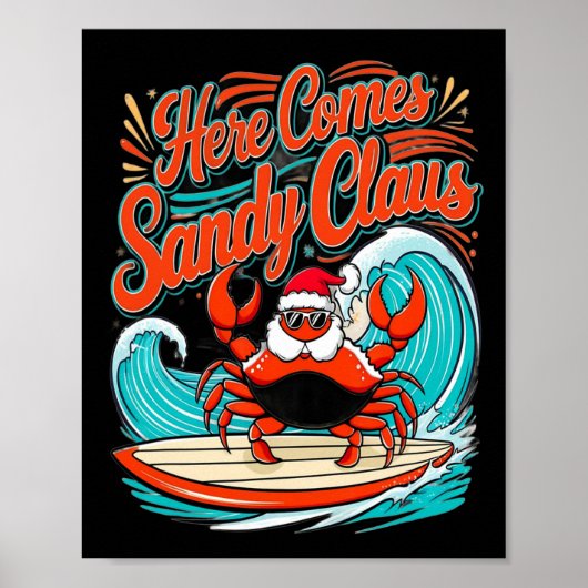 Niedlicher Weihnachtskrab Pub Weihnachtsmannmütze Poster (Vorne)