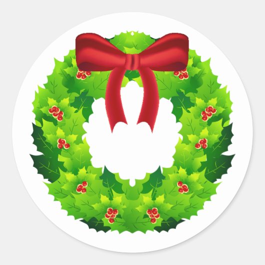 Niedlicher Weihnachtskranz mit rotem Ribbon-Aufkle Runder Aufkleber (Vorderseite)