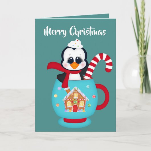 Niedlicher Weihnachtskuchen-Pinguin Feiertagskarte (Vorderseite)