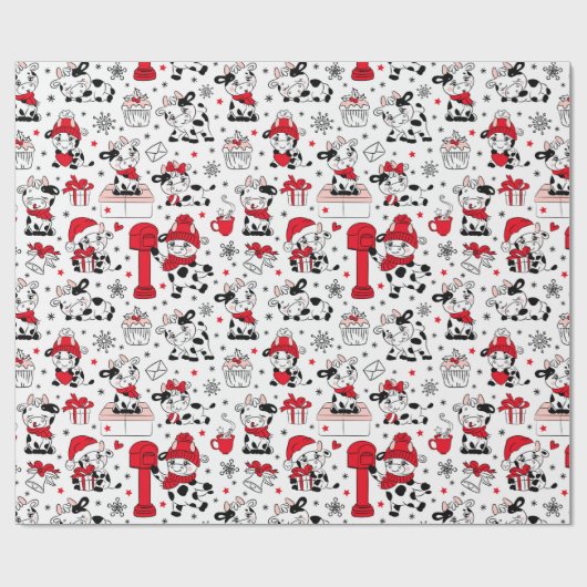 Niedlicher Weihnachtskuhbull Geschenkpapier (Flach)
