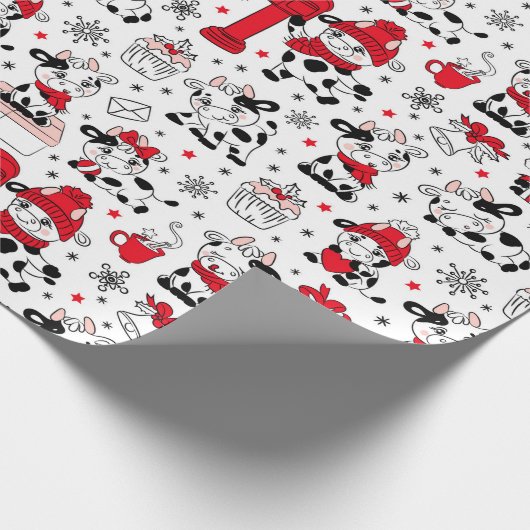 Niedlicher Weihnachtskuhbull Geschenkpapier (Ecke)